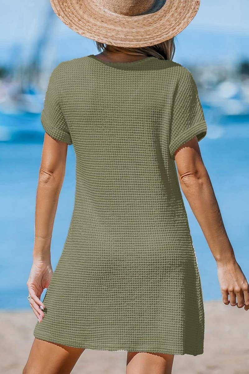 CWDSD8698_TWIST FRONT V-NECK BEACH COVER-UP DRESS