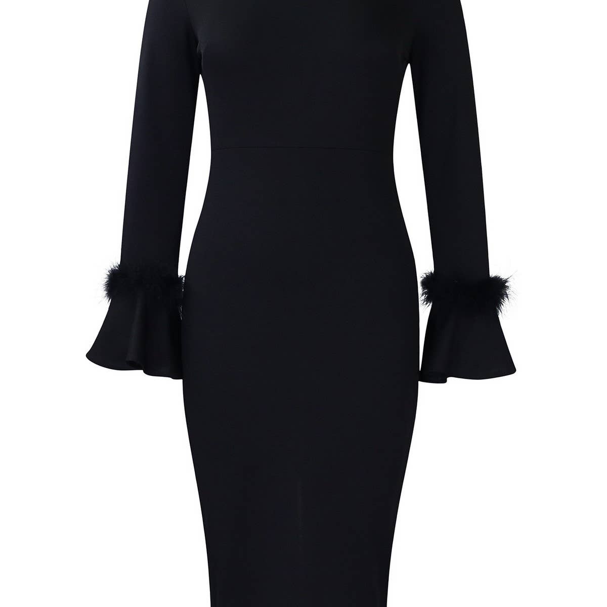 FASHION SOLID COLOR HIPWRAPPED FLARED SLEEVE DRESS_CWDMD3663