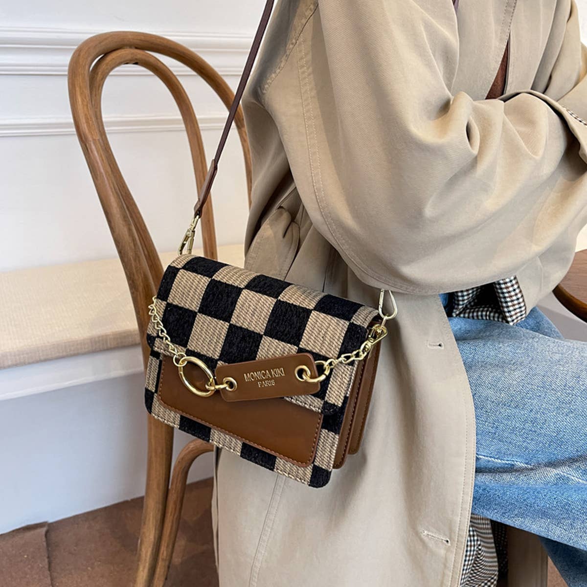 Trendy Checkered PU Crossbody Bag for Women_CWAB1545