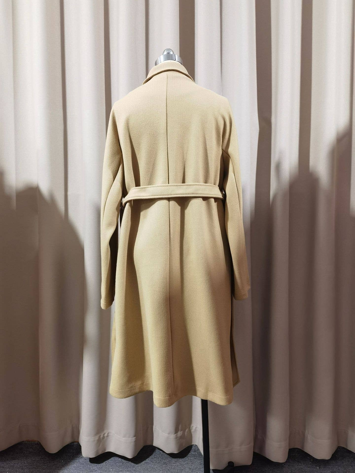 Thickened lapel tie double-breasted longer coat