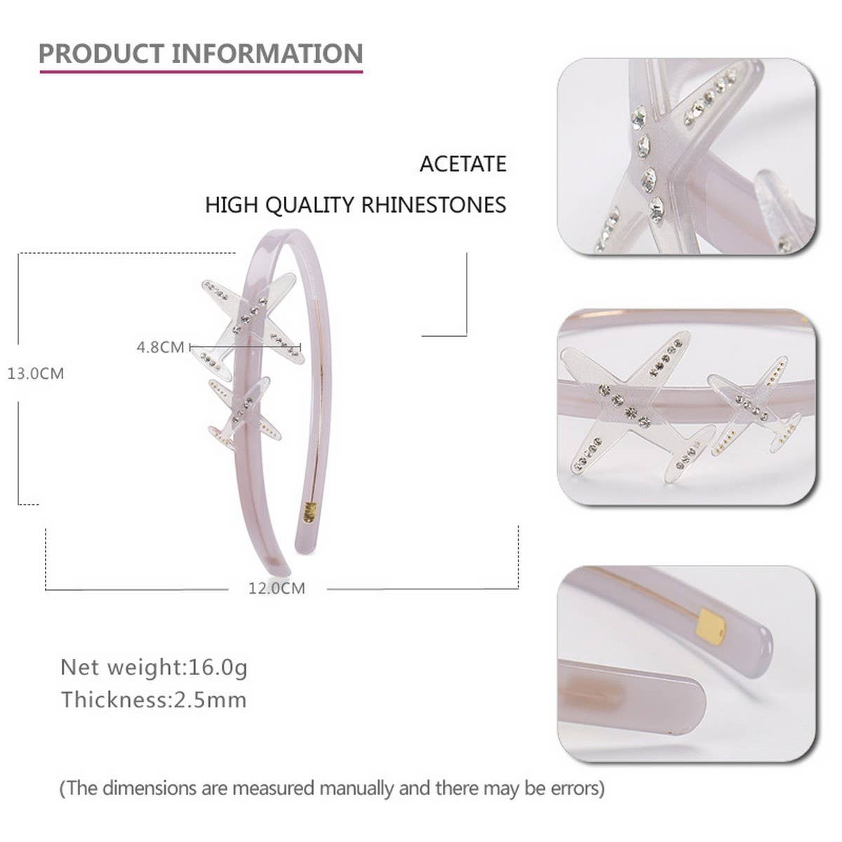 CUTE AIRPLANE DESIGN HEADBAND WITH DIAMONDS