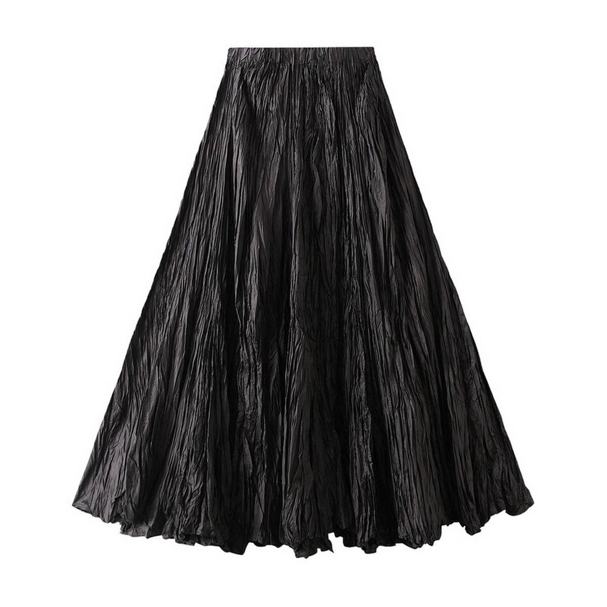 Loose Pleated A-Line Flared Casual Midi Skirt