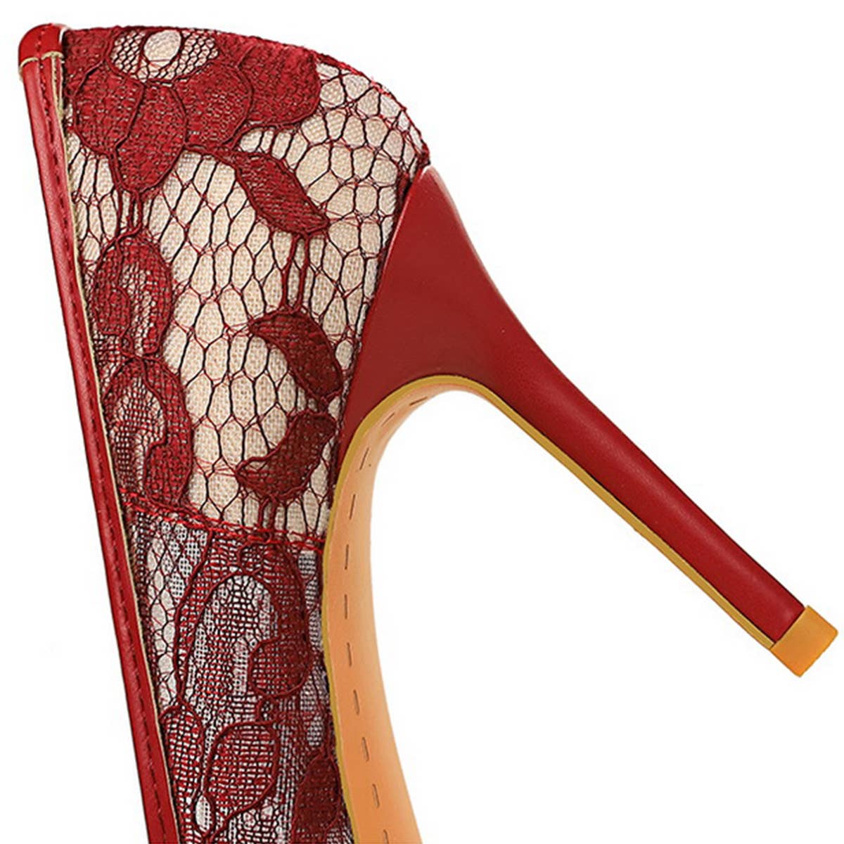 WOMEN MESH HOLLOW LACE POINTED TOE HIGH HEELS