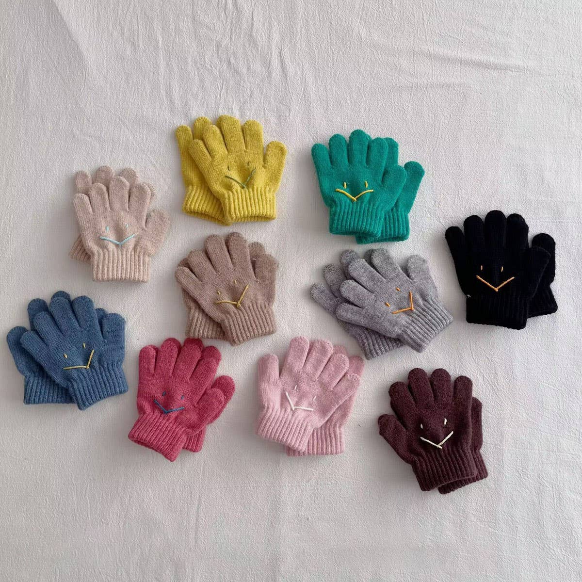 WINTER CUTE SMILEY FACE CHILDREN'S KNITTED GLOVES_CWAG0497