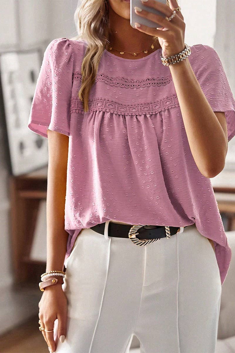 CWDSD8927_CASUAL SOLID COLOR ROUND NECK SHORT SLEEVE TOP