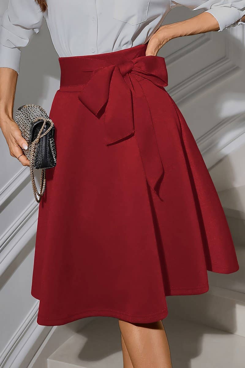 CWBMS0412_RETRO ALL-MATCH STRETCH KNIT HIGH WAIST TIE SKIRT