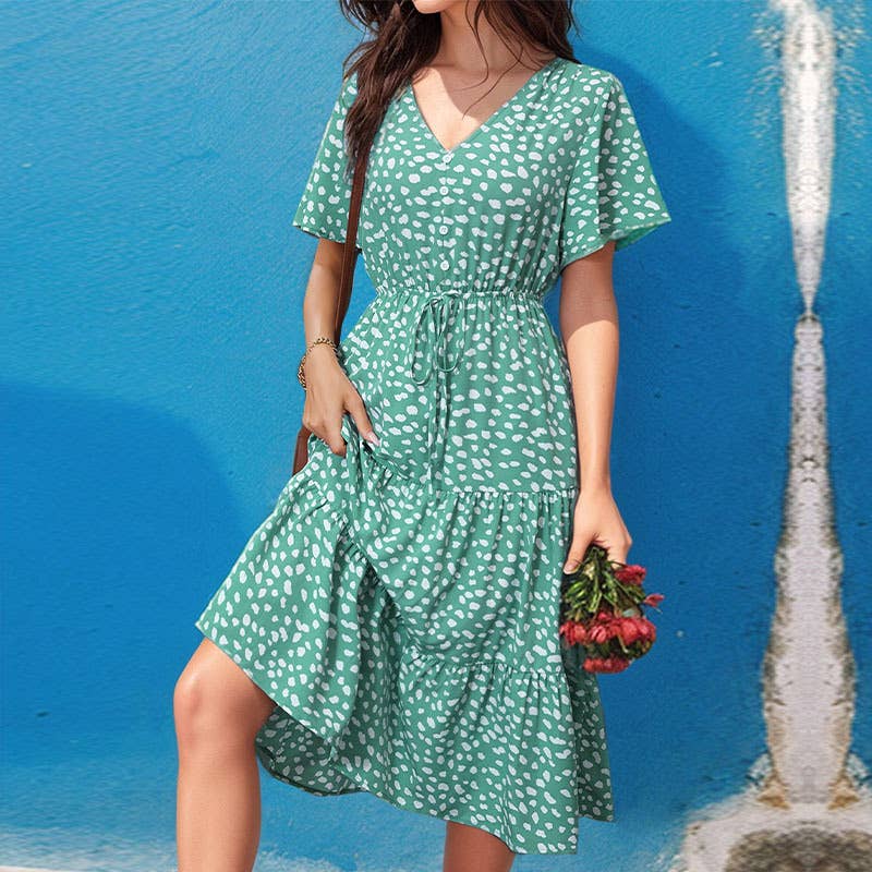 V-neck dress with lotus sleeves