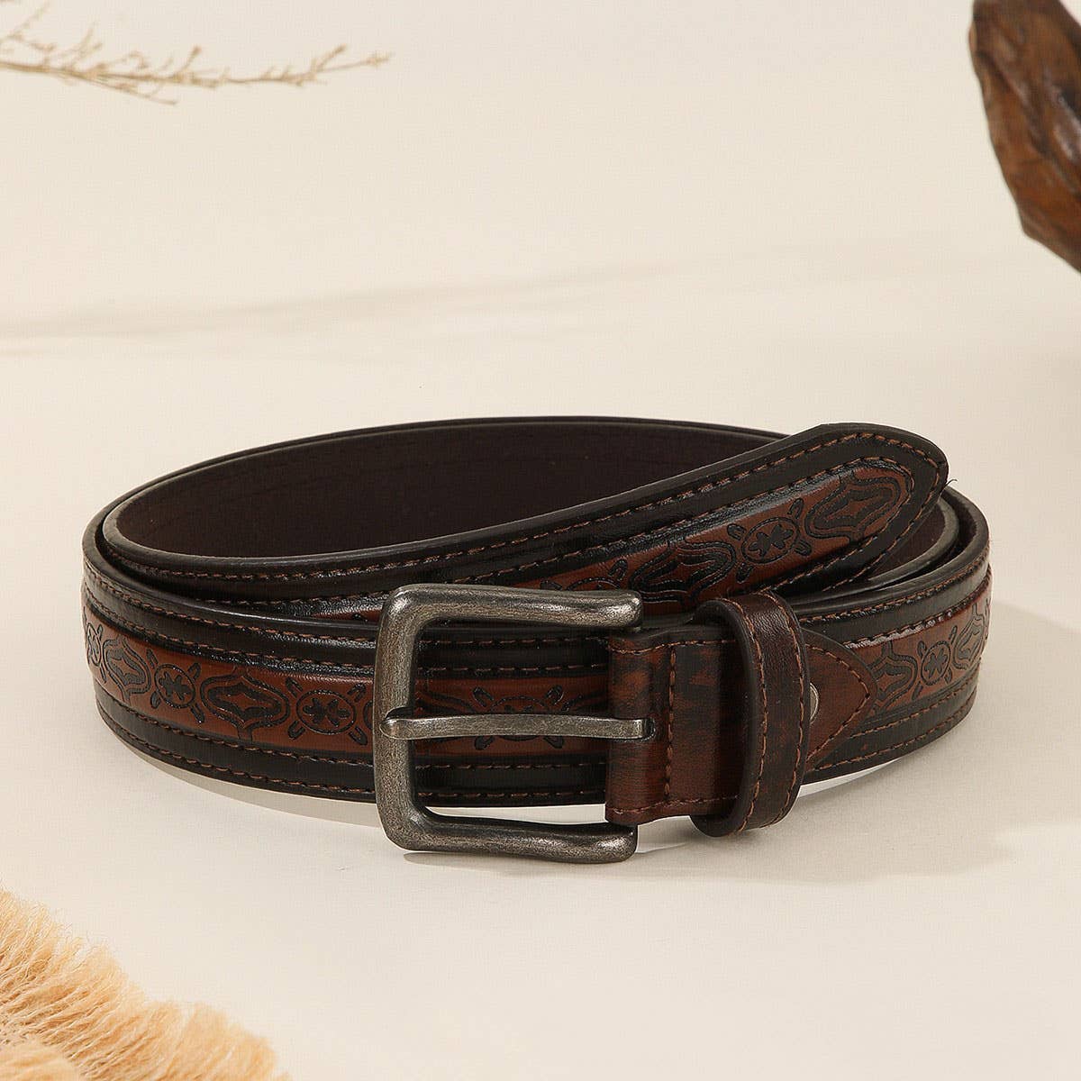 Trendy Vintage Embossed Western Pin Buckle Belt_CWABE1228
