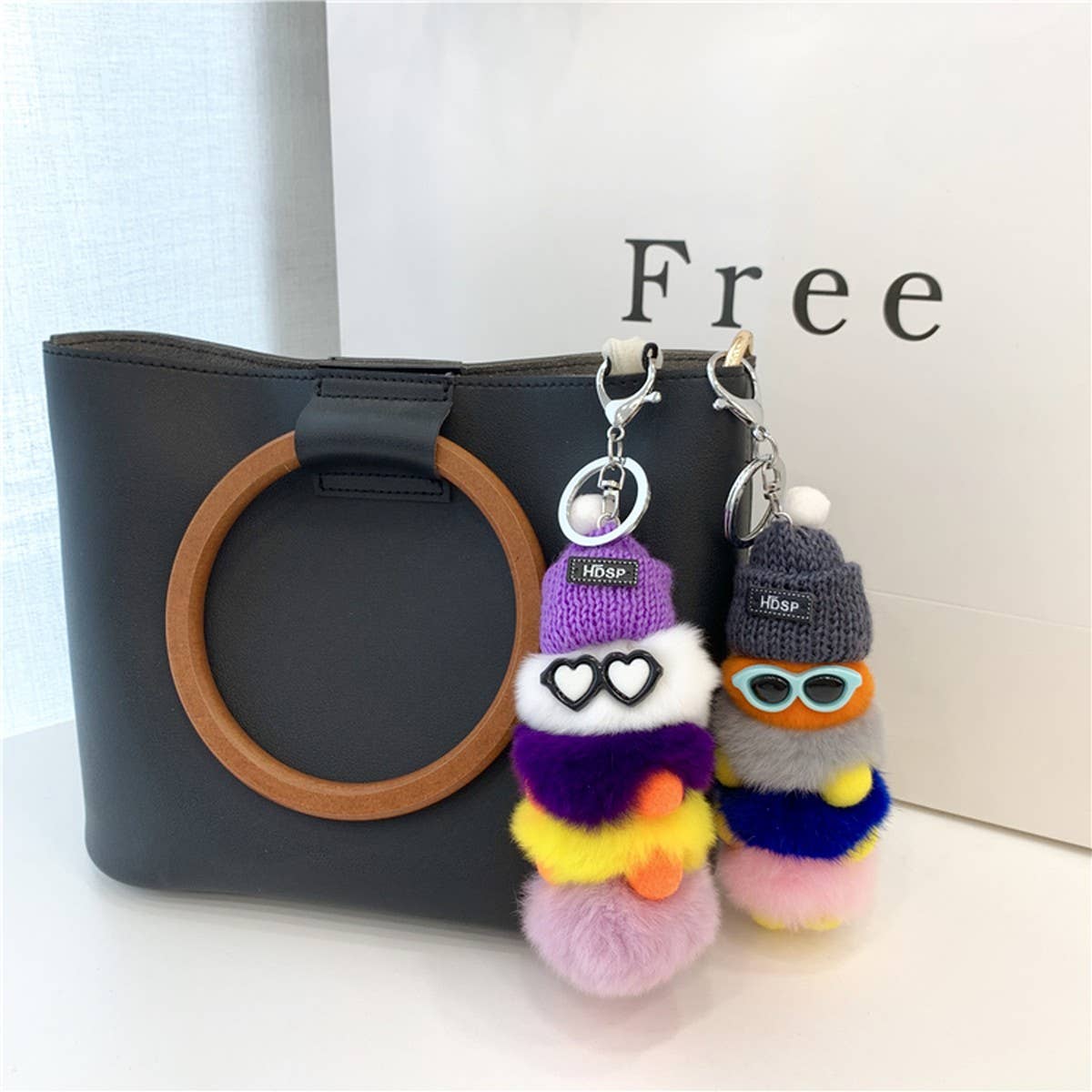 CATERPILLAR BAG PENDANT CUTE PLUSH CAR KEYCHAIN_CWMM2584