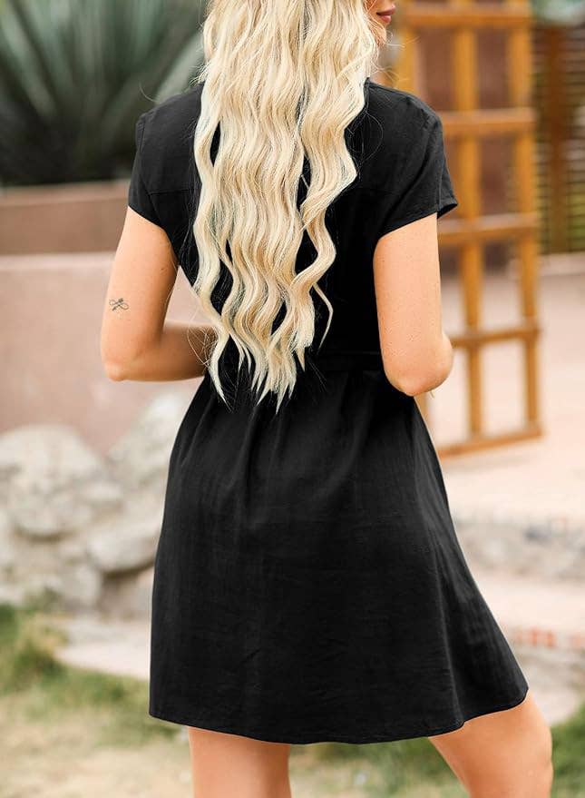SINGLE-BREASTED SHORT-SLEEVED LAPEL SHORT DRESS