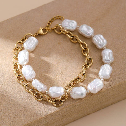 STAINLESS STEEL GOLD-PLATED VINTAGE PEARL BRACELET_CWMM3723