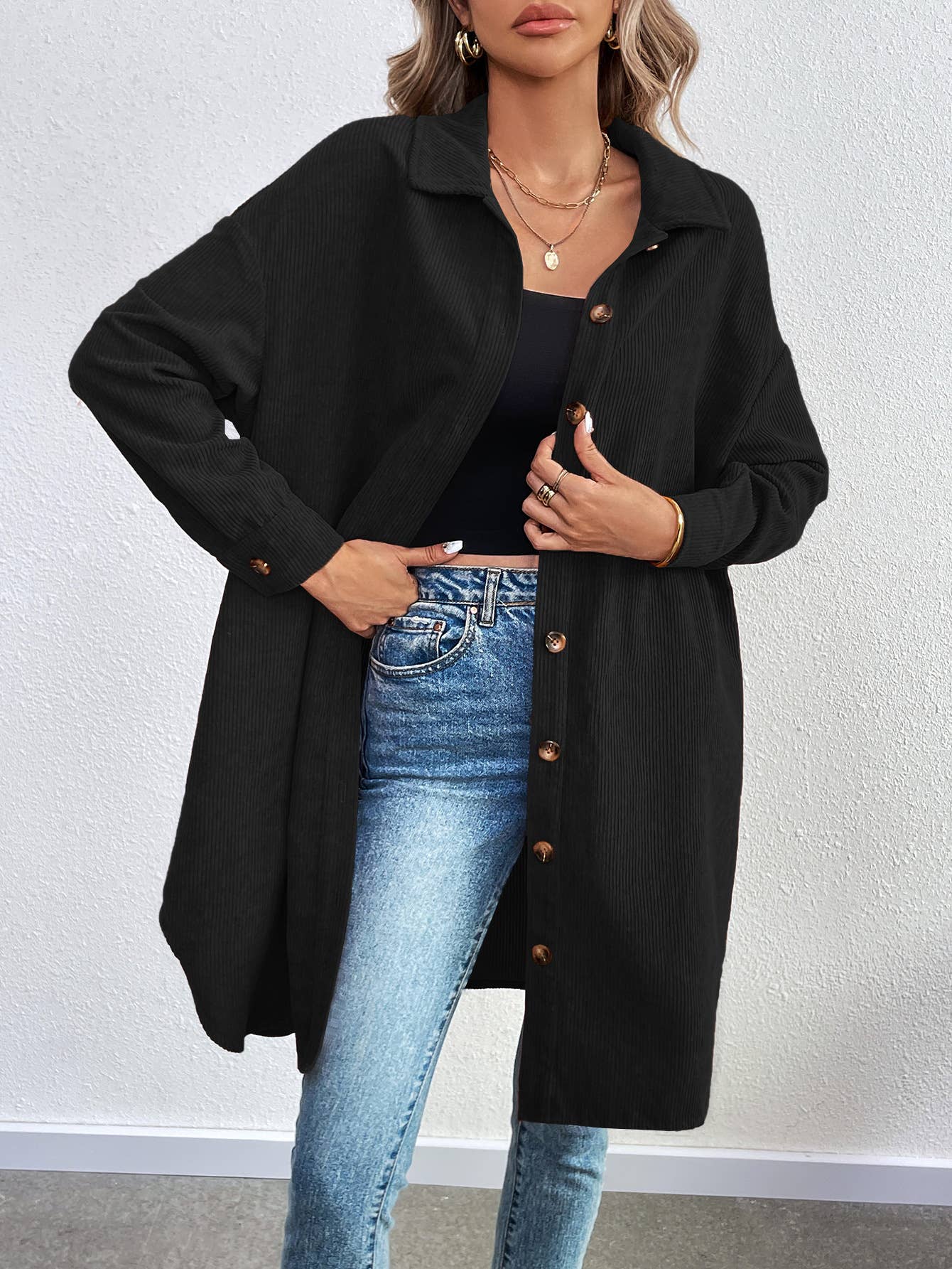 LONG SLEEVE SINGLE BREASTED CORDUROY LONG CARDIGAN