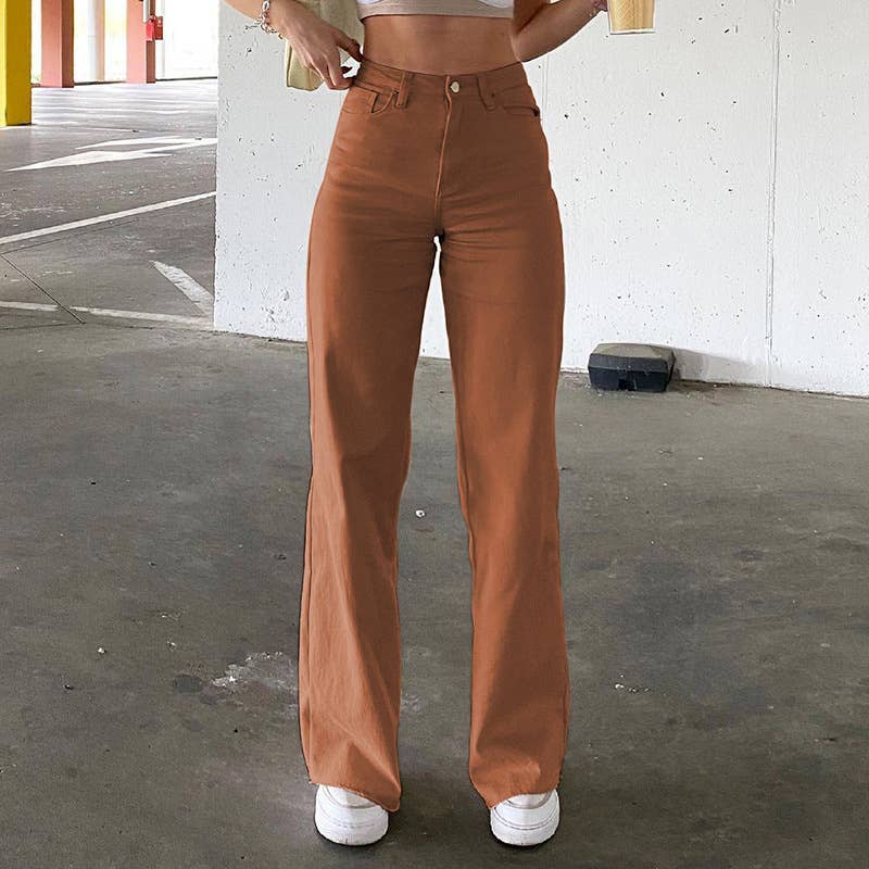 Hang down feel of tall waist straight leg pants