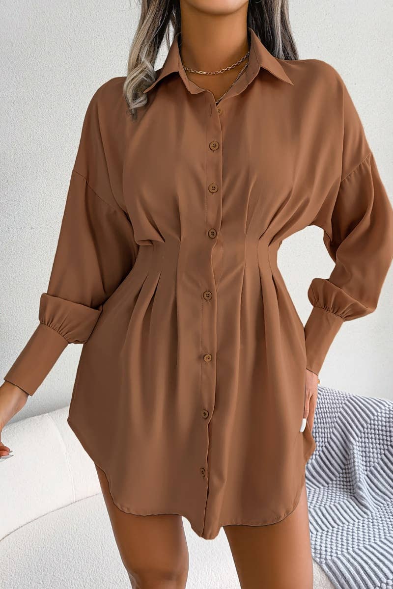 CWDSD6423_LONG SLEEVE WAIST WAIST BLOUSE DRESS SHORT