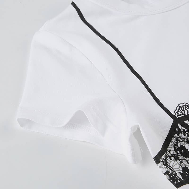 Lace underwear print base crew neck T-shirt
