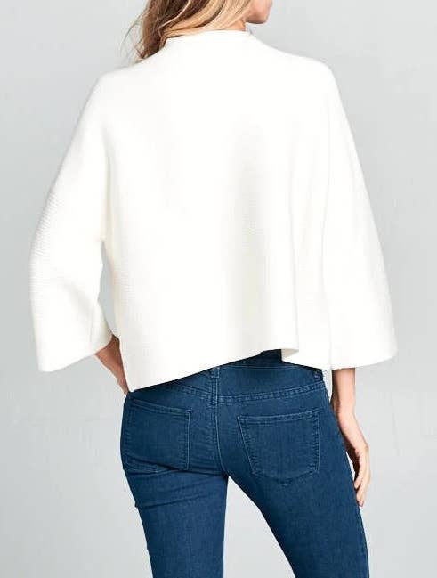 KNIT SOLID COLOR SWEATER WITH NINE-POINT SLEEVES