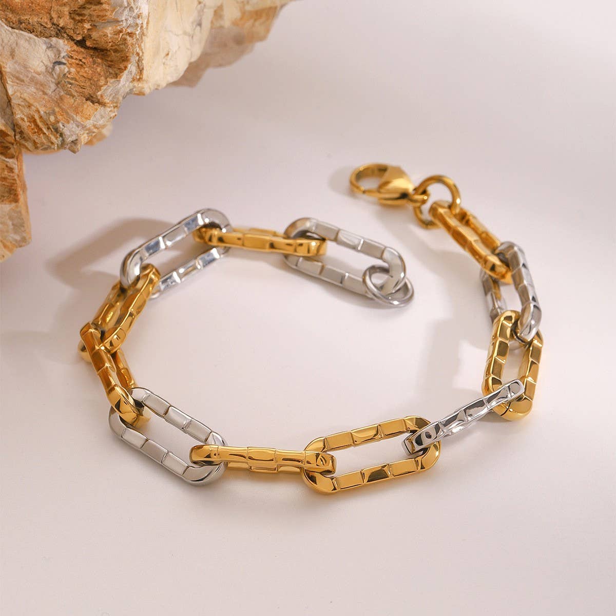 Two-Tone Cuban Chain Bracelet in Titanium Steel