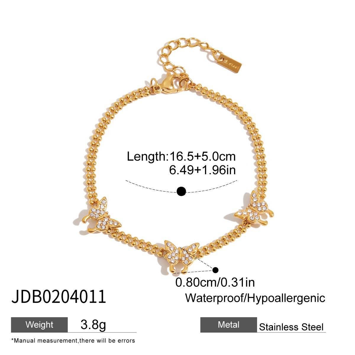Luxury 18K Gold White Zircon Butterfly Bracelet