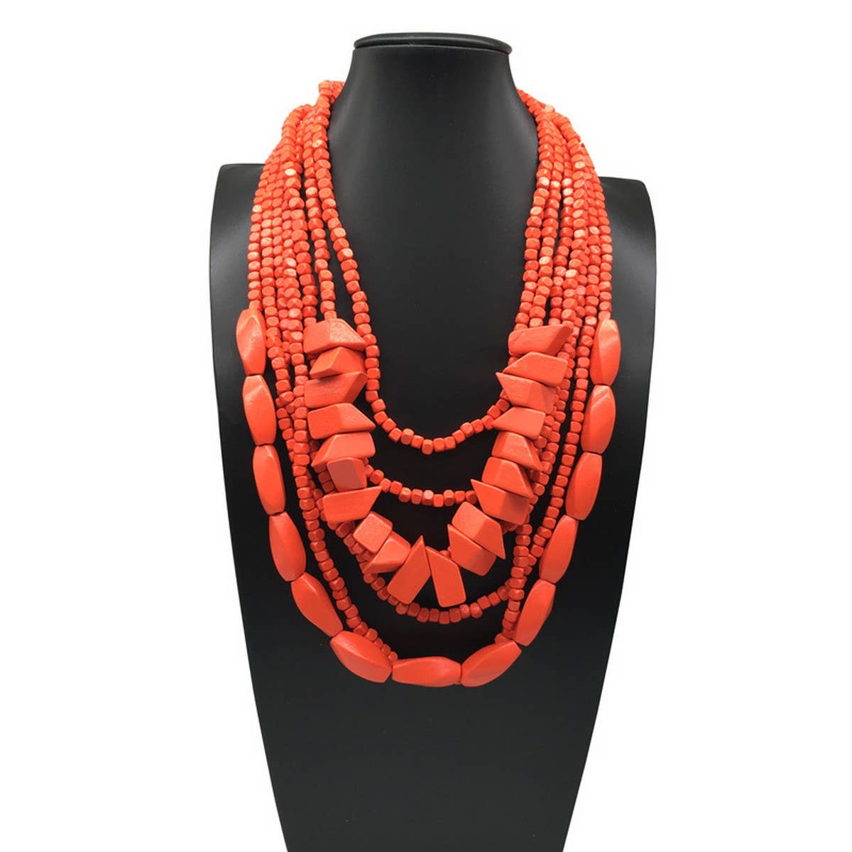 MULTI-LAYERED IRREGULAR WOODEN BEADS NECKLACE