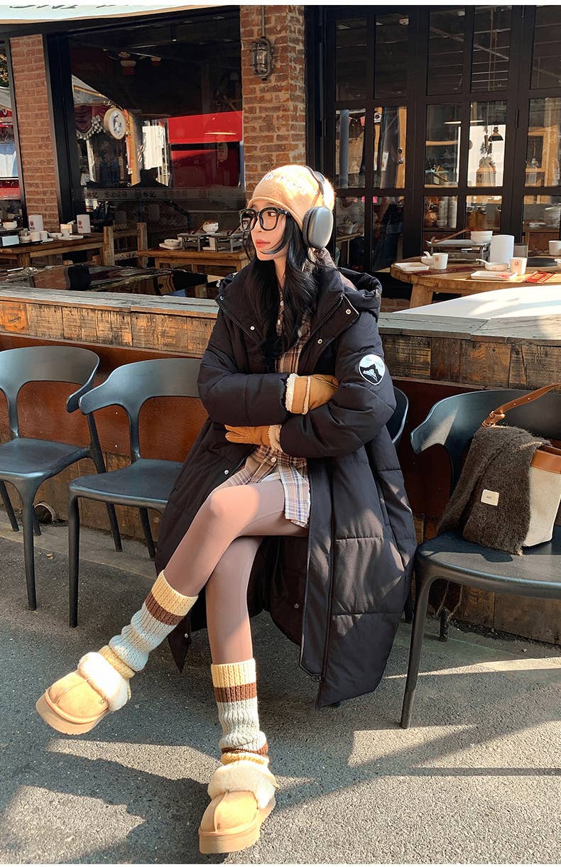 Thick padded jacket long over knee padded jacket