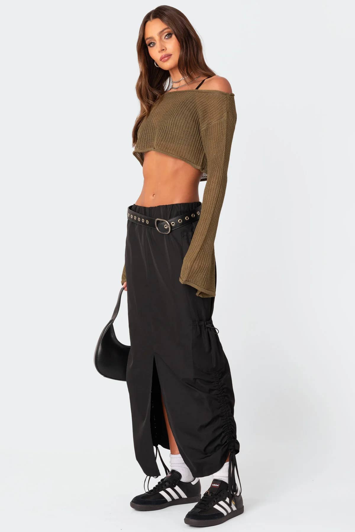Sexy crop top short one-neck knitted sweater