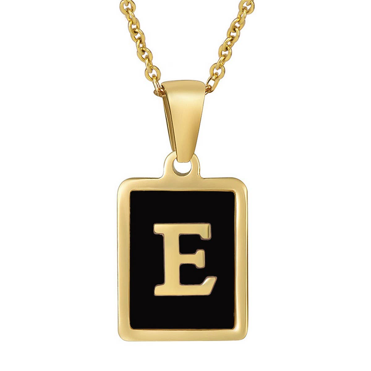 CWAJE1947_Personality Square Black Letter Necklace,Gold