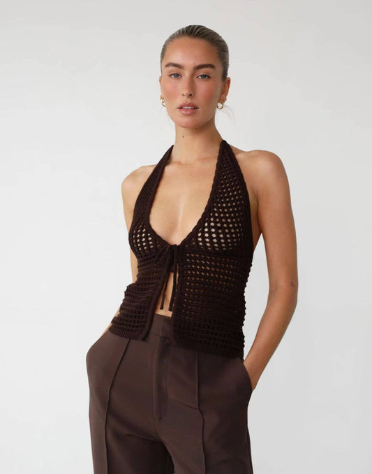 SEXY COMFORTABLE PICK HOLE CARDIGAN HALTER TOP