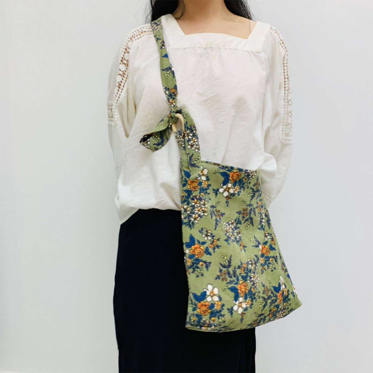 Floral corduroy flowers retro single-shoulder bag