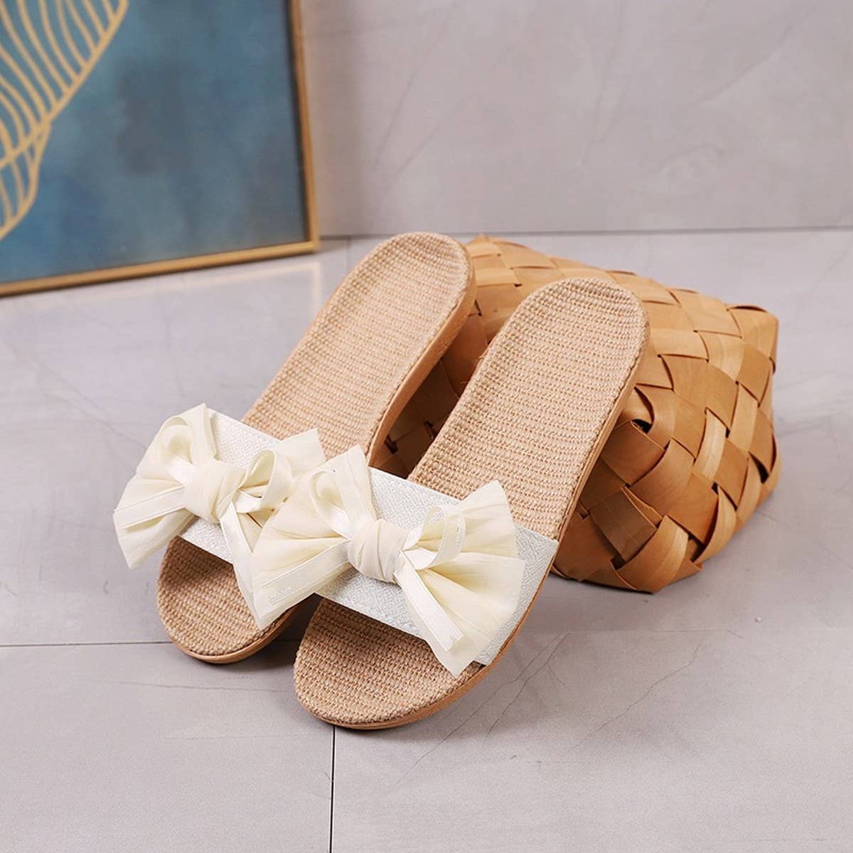 Cute Bow Linen Slippers for Home & Office