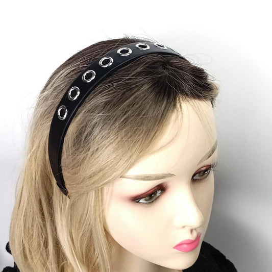 Elegant Punk Wide PU Headband with Large Studs