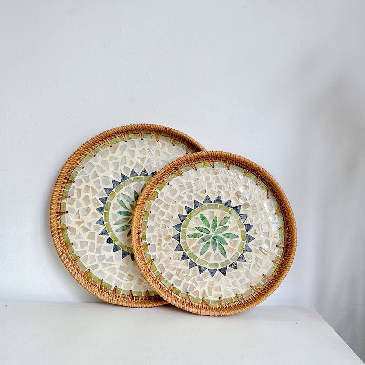 RATTAN SHELL STORAGE BASKET TRAY 2-PIECE SET_CWMM4540