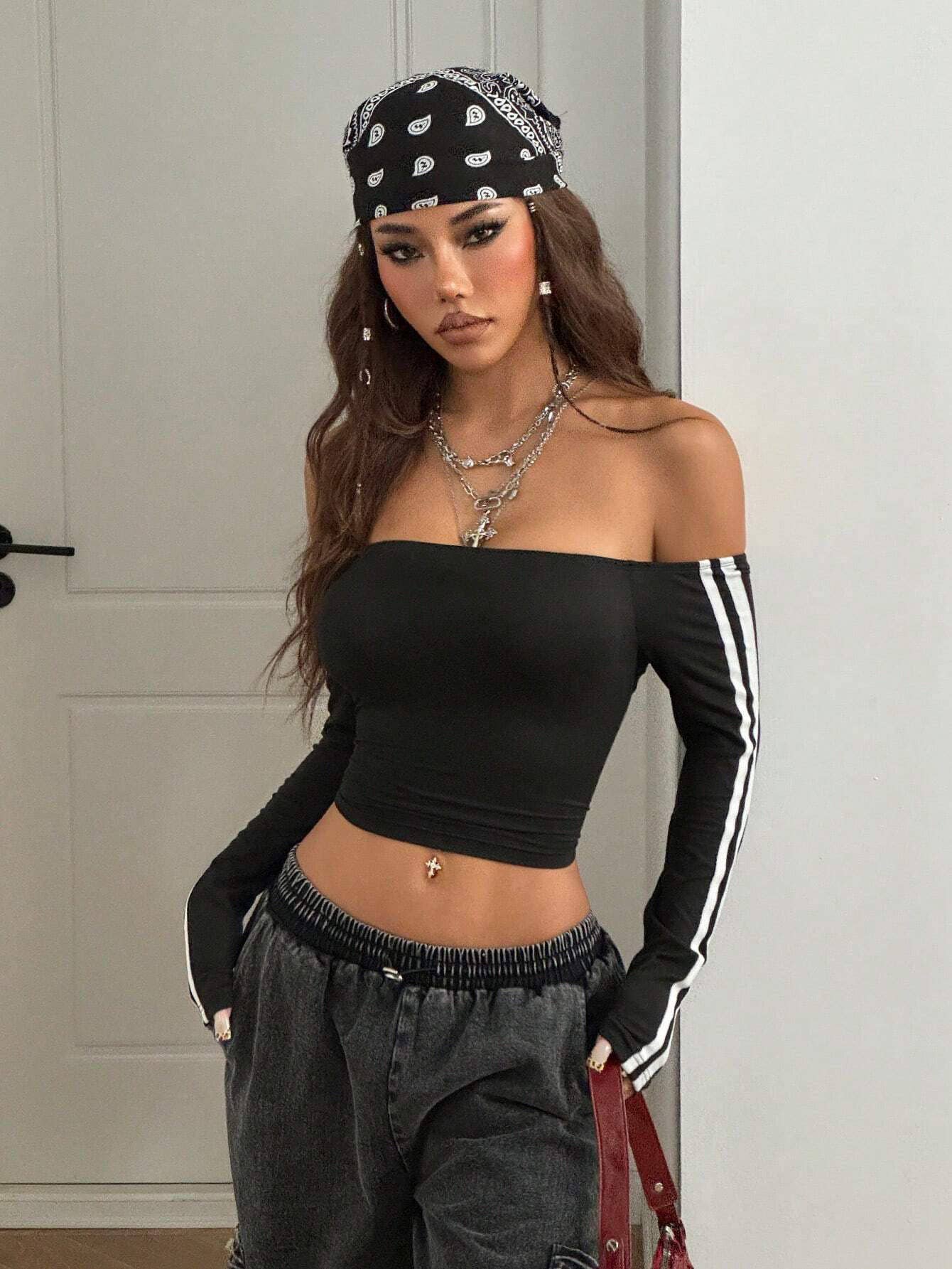 Street Style Color-Block Cropped Bustier Top