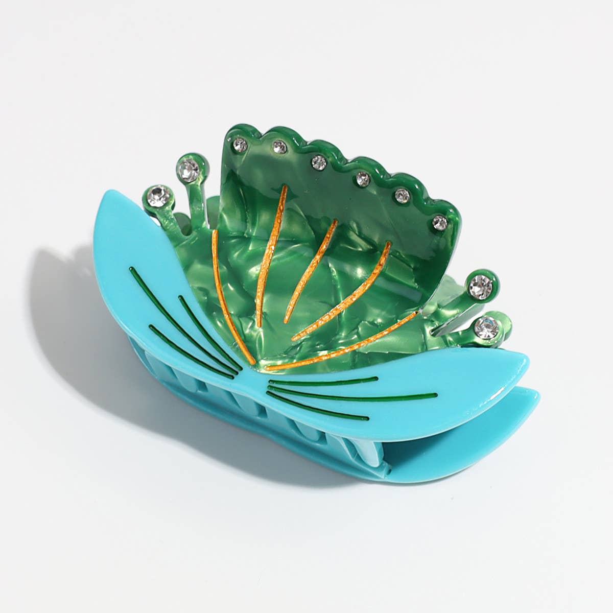 Elegant Rhinestone Lotus Flower Hair Claw, Casual