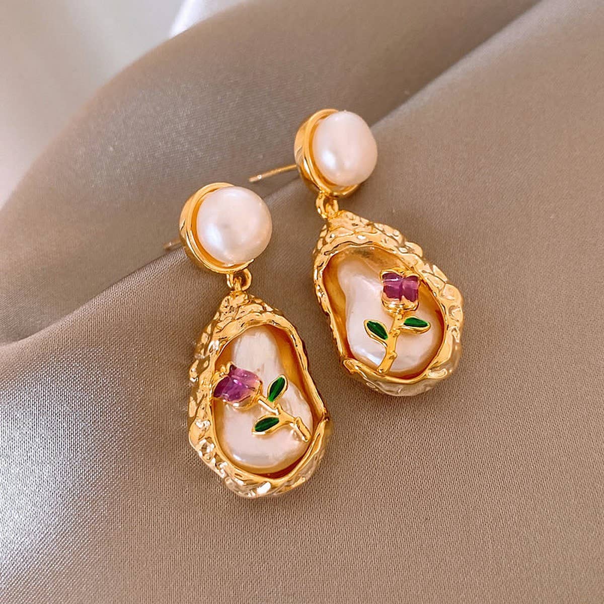 VINTAGE BOUQUET PEARL PERSONALIZED EARRINGS