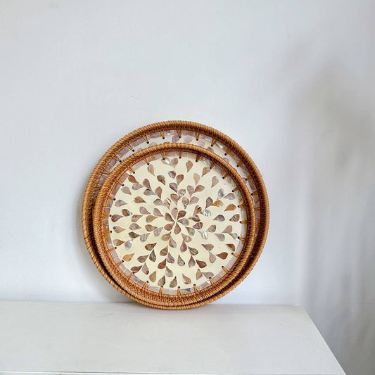 RATTAN WATER SHELL ROUND PLATE 2-PIECE SET_CWMM4494