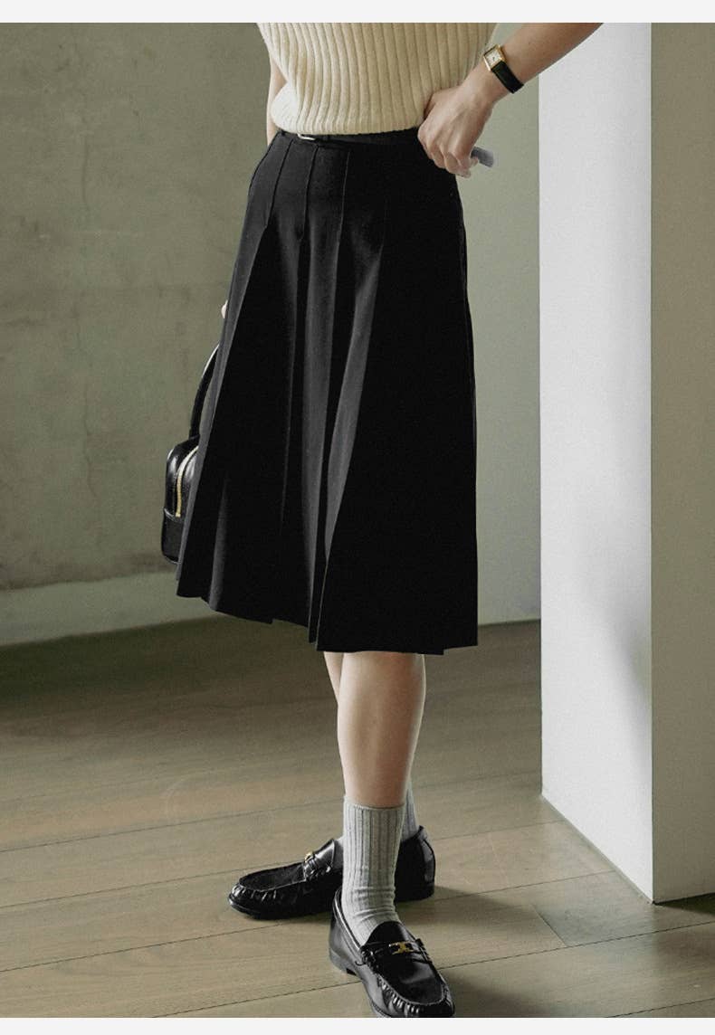 Pleated draping feeling retro high waist skirt