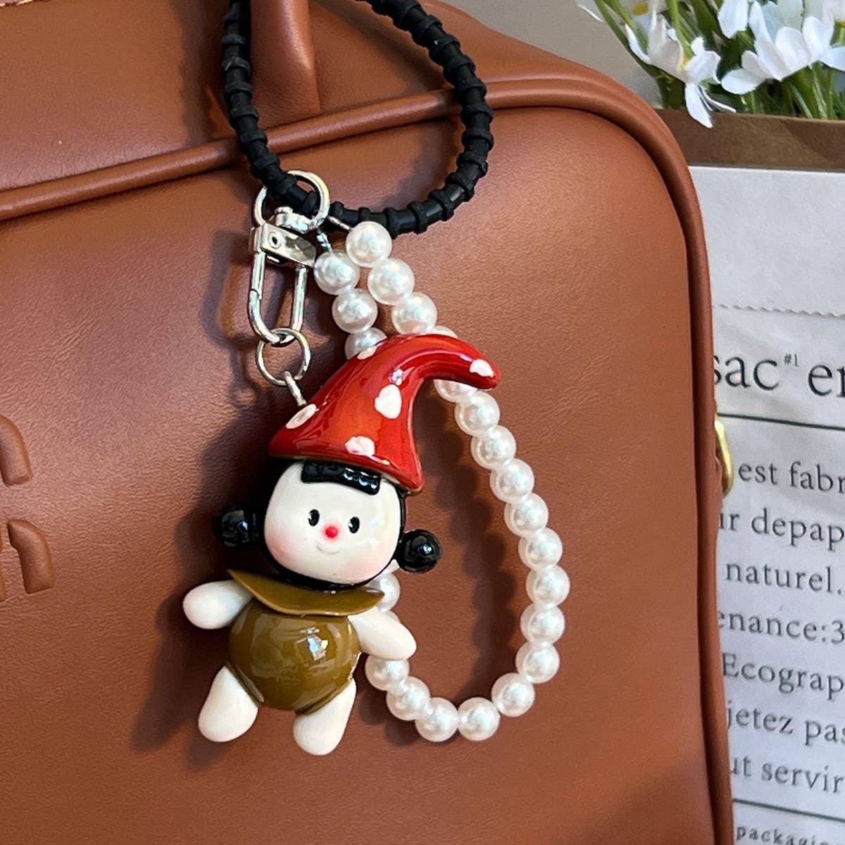 New Cartoon Clay Keychain Pearl Chain Gift Charm
