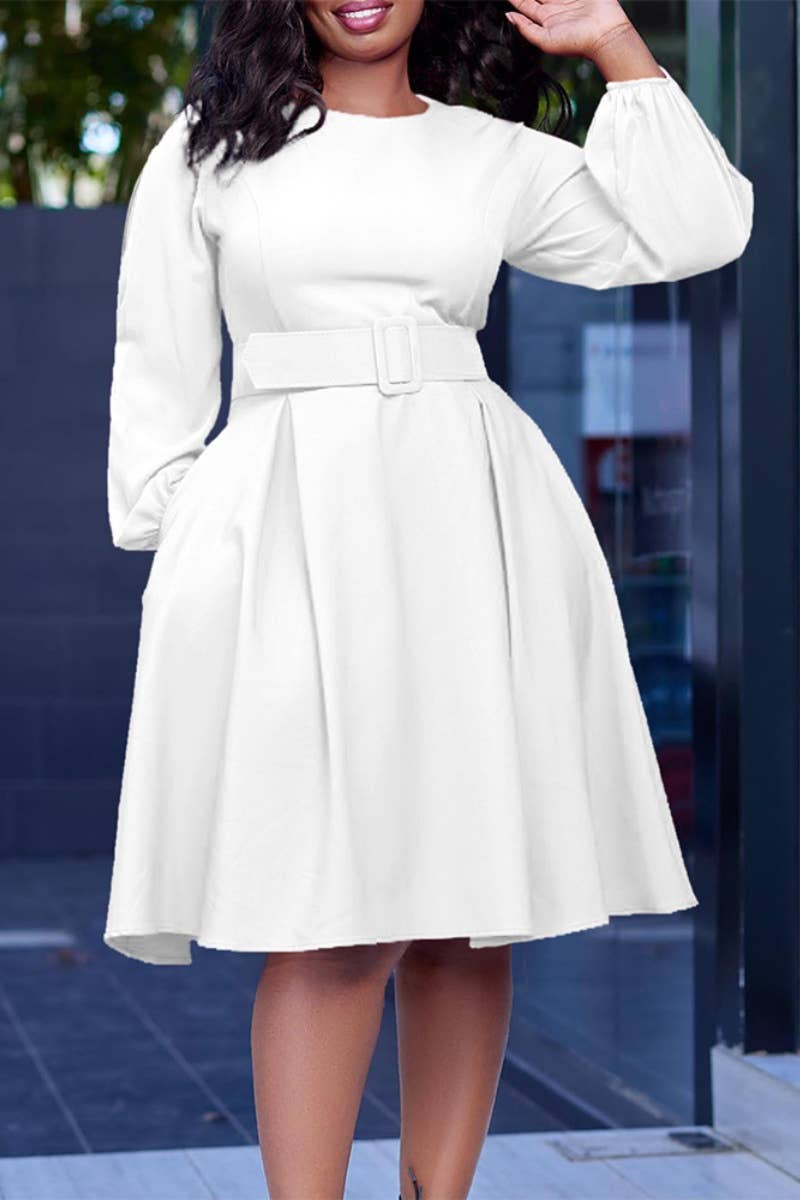 CWDSD6394_AUTUMN WINTER LONG-SLEEVED WAIST DRESS SHORT