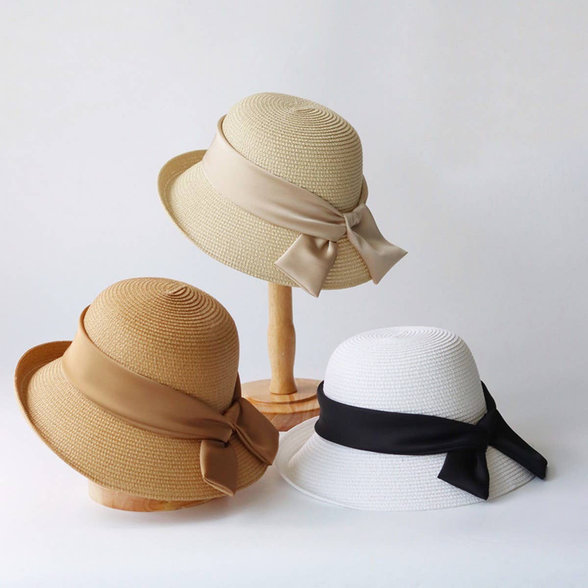 Summer new style ribbon turn-up bow straw hat_CWAH3481