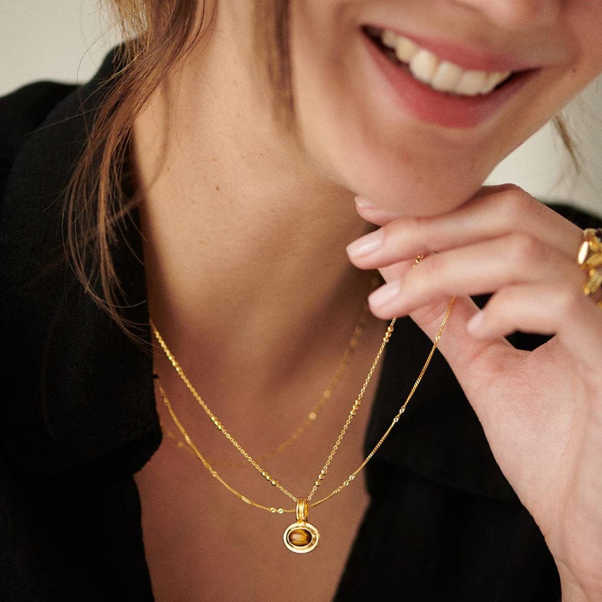 Stainless Steel Multi-Layered Gemstone Necklace_CWMM5733