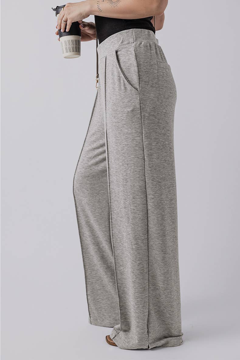 LOOSE SIMPLE HIGH-WAISTED WIDE-LEGGED TROUSERS