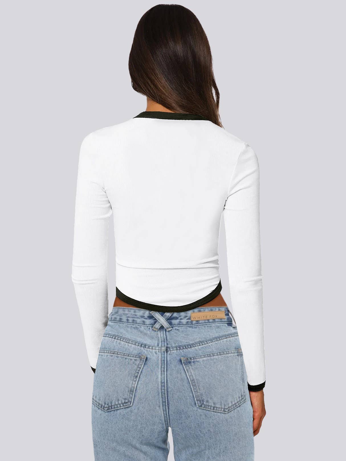 LONG SLEEVE ROUND NECK SLIM-FIT COLOR SHORT TOP