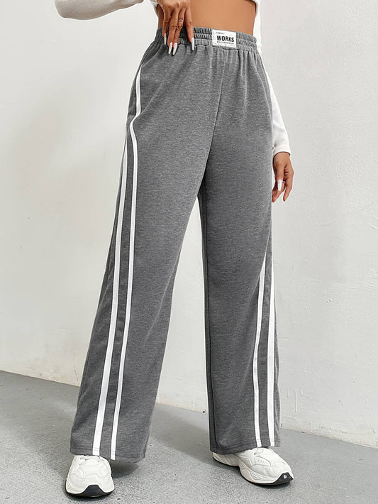 HIGH WAIST BAGGY STRAIGHT STRIPE PATCHWORK PANTS