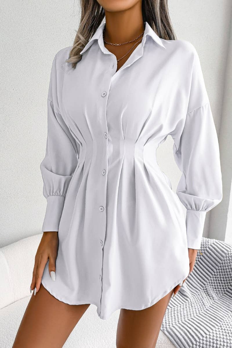 CWDSD6423_LONG SLEEVE WAIST WAIST BLOUSE DRESS SHORT
