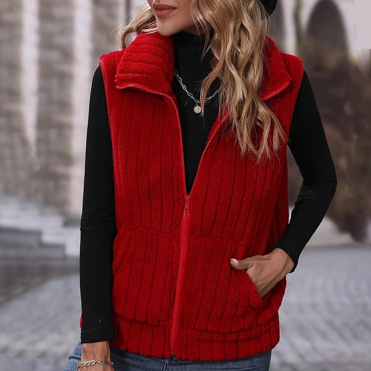 TEMPERAMENT PLUSH SOLID COLOR WAISTCOAT