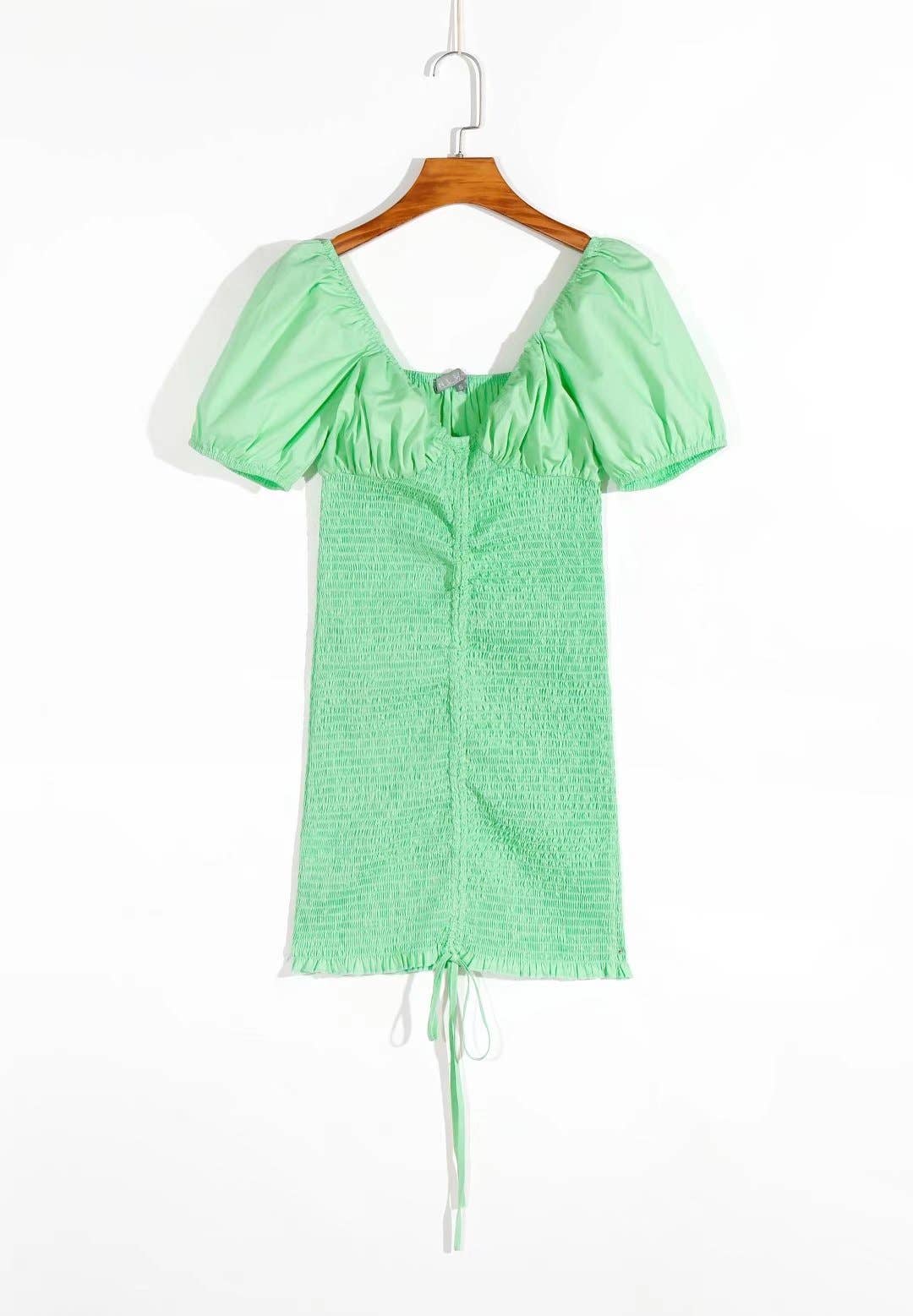 SLIM DRAWSTRING PLEATED HIGH-WAISTED SHORT DRESS