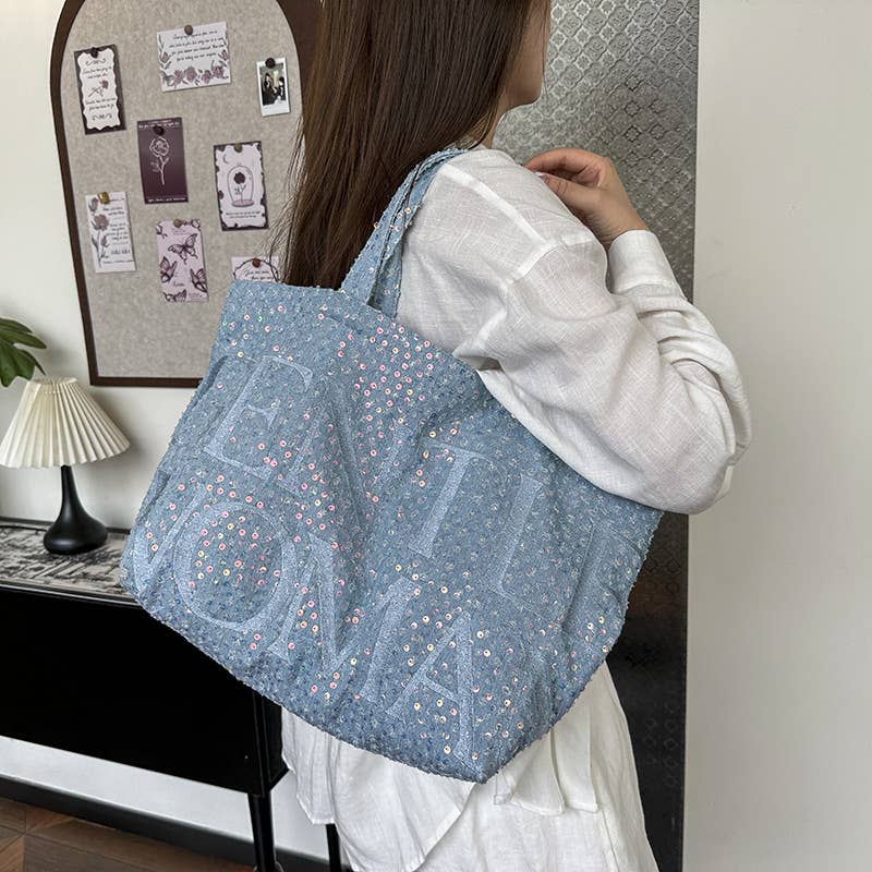 Niche design trendy sequin large-capacity bag