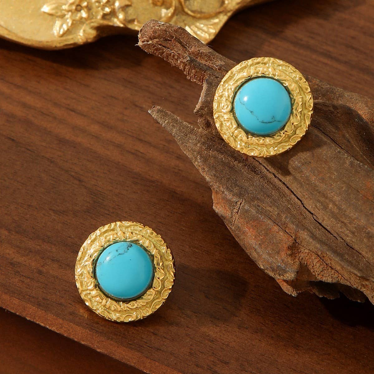 EARRINGS VINTAGE TURQUOISE OVAL STUD EARRINGS