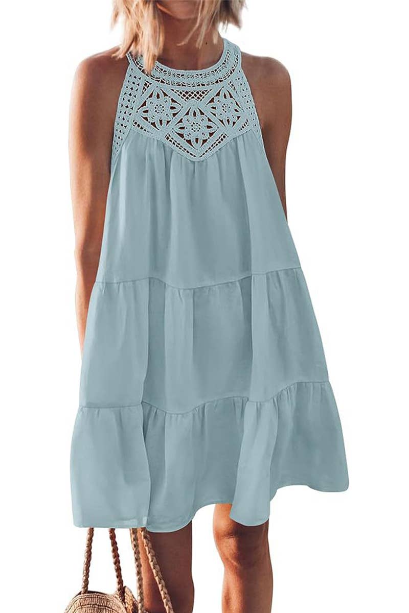 CWDSD10603_CASUAL SLEEVELESS A-LINE LAYERED TANK DRESS