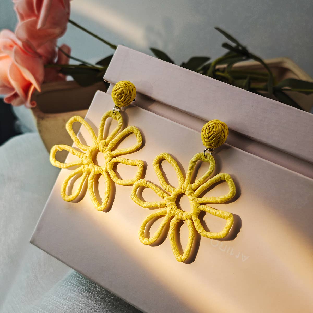 Colorful woven Raffia grass hollowed-out earrings